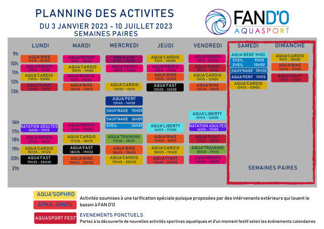 Planning semaine paire 2022