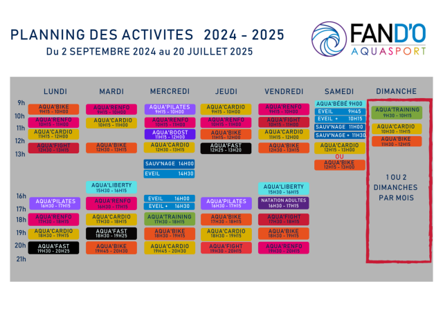 planning activites FAN D'O Carquefou 2024-2025