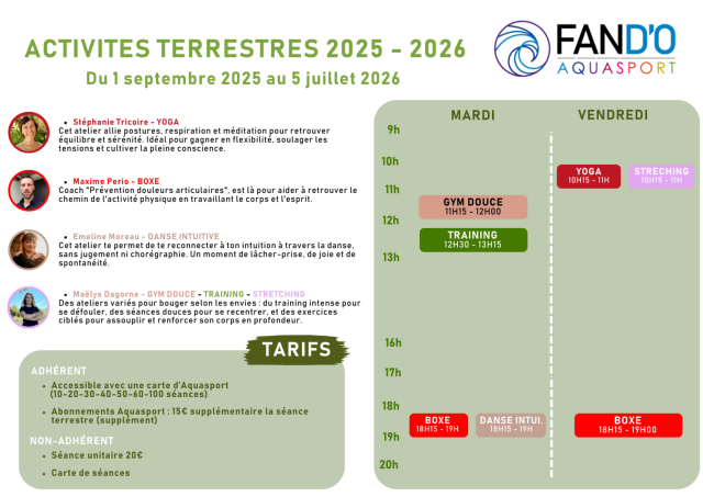 planning activites FAN D'O Carquefou 2024-2025