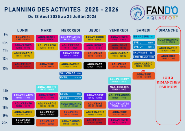 planning des activits 2025-2026 FAN D'O Carquefou