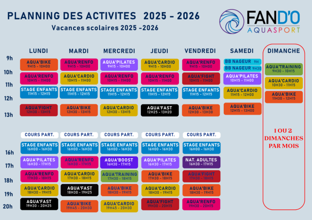 planning des activits 2025-2026 vacances scolaires FAN D'O Carquefou