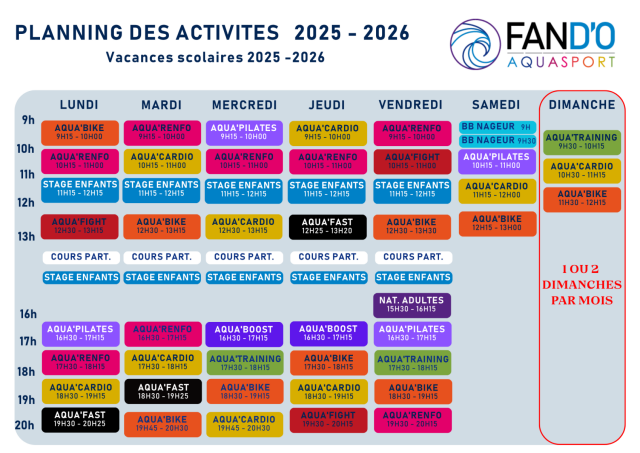 planning des activits 2025-2026 vacances scolaires FAN D'O Carquefou
